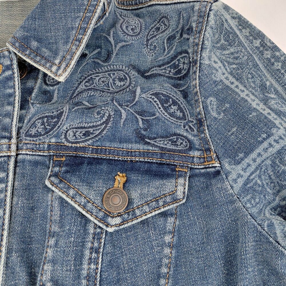Chico's Blue Denim Jacket with Paisley Print - Picture 6 of 9